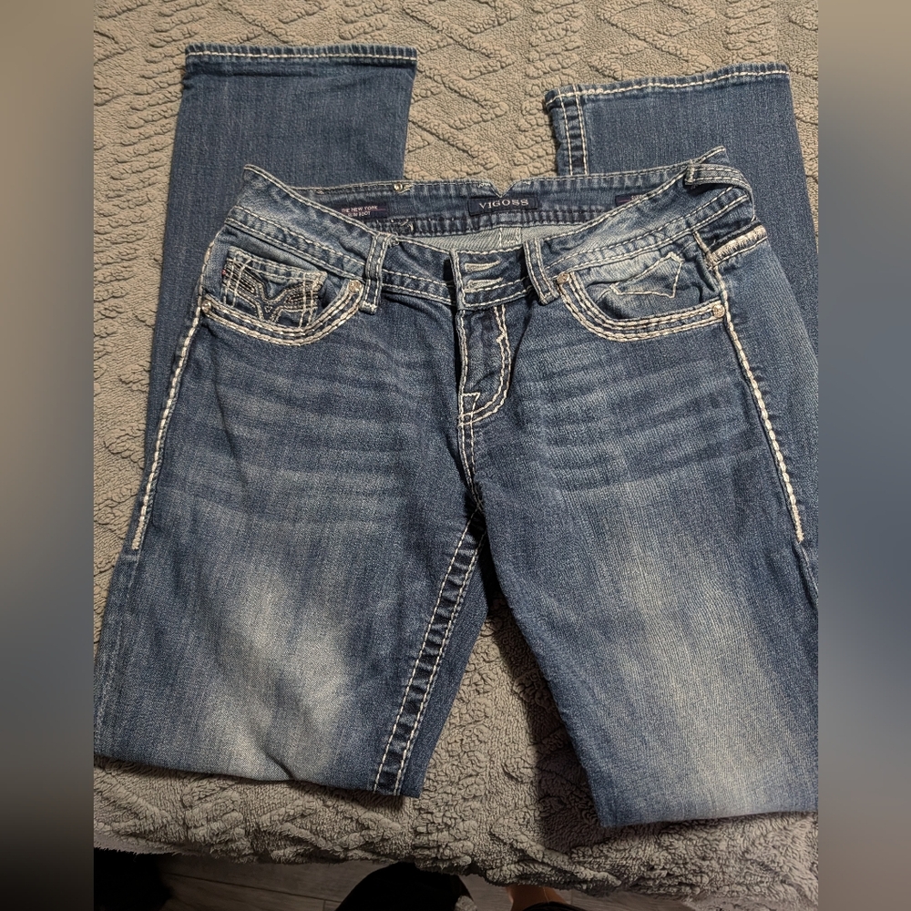 Vigoss Women's Distressed Blue Boot Cut Jeans
